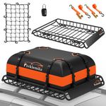 Roof Rack Cargo Carrier, Universal Roof Basket (51"x 36"x 5") + 15 Cubic Feet Waterproof Rooftop Cargo Carrier Bag (46"x 34"x 17") with Bungee Net, Ratchet Straps, Storage Bag, Luggage Lock (Large)