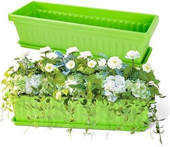 OSMOFUZE 3 Packs Window Box Planter, 24 Inches Green Flower Window Box Rectangular Plastic Vegetable Planters with Trays for Windowsill, Patio, Garden, Balcony, Porch