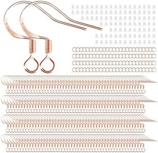 200 PCS/100 Pairs Rose Gold Tone Earring Hooks 925 Sterling Silver Plated Hypoallergenic Ear Wires Fish Hooks with 100 PCS Silicone Earring Backs and Jump Rings Earring Finding for DIY Jewelry Making