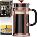 French press coffee maker with EzDtach [Double Filter - the Purest home-brewed coffee/tea] Gift 2 Free Bonus Screens [Premium Stainless Steel] [Thick Heat-resistant Glass Pot (34oz) 1 Liter-Copper