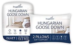 Snuggledown Hungarian Goose Down 13.5 Tog Single Duvet - 4.5 Tog Summer Plus 9 Tog All Seasons 3 in 1 Combination Quilt, 2 Pillows - Jacquard Cotton Cover, Machine Washable, Size (135cm x 200cm)