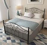 Vintage Sturdy Full Size Metal Bed Frame Basic with Headboard and Footboard,No Box Spring Needed,Under Bed Storage(Full, Black)