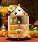 CASA ILLUMINATE Diya with Glass Cover - 6 inches Brass Akhand Diya for Puja, Glass Lamp for Diya, Covered Diya for Home Decoration, Lamp Pooja Diya, Akhand Jyoti Diya, Borosilicate Glass, Oil Lantern