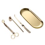 MUXSAM 4 in 1 Candle Accessory Set - Candle Wick Snuffer, Candle Wick Trimmer, Candle Wick Dipper, Storage Tray Plate, Candle Care Tools Kit Gifts for Scented Candle Aromatherapy Lovers - Gold