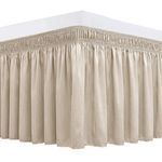 Biscaynebay Wrap Around Bed Skirts for King & Cal King Beds 15" Drop, Light Camel Elastic Dust Ruffles with Adjustable Belts Silky Luxrious Fabric Machine Washable