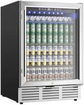 EUHOMY 24 Inch Beverage Refrigerator, 180 Can Built-in Beverage Cooler, Under Counter Beer Fridge with Glass Door for Soda, Water, Wine - For Kitchen, Bar or Office