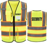 AYKRM Security Vest for Men Women 7 Pockets High Visibility Reflective Safety Vest Front Zipper Meets ANSI/ISEA, Yellow, X-Small