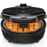 Chefman Anti-Overflow Belgian Waffle Maker w/ Shade Selector, Temperature Control, Mess Free Moat, Round Iron w/ Nonstick Plates & Cool Touch Handle, Measuring Cup Included, Black