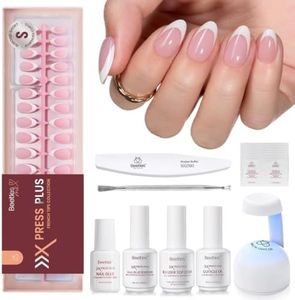Beetles X Press Gel Nail Kit, Press On Nails Short Almond Kit with 224Pcs French Nail Tips Nail Glue & Remover Builder Top Coat Mini Nail Lamp All-in-One DIY Nail Kit Gift for Women