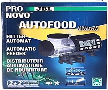 JBL Pronovo Autofood Automatic Feeder for Aquarium, Feeding with Fish Feed Granules up to 4X a Day, Includes Holder and Adapter Ring to Extend Volume to 375 ml, Black
