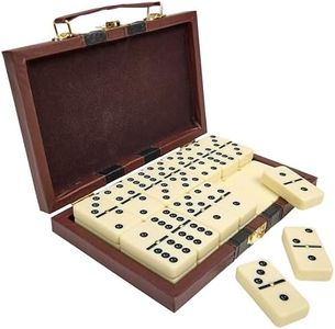 Playbees Jumbo Double Six Domino Set - 28 Thick White Tiles - Sophisticated Wooden Vegan Leather Box - Classic Family Game - Math Skills and Strategy - 2-4 Players