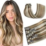 HUAYI Real Human Hair Clip In Hair Extensions,Hair Extensions Clip Ins Real Hair For Women 70g+ Balayage Medium Brown Mix with Bleach Blonde(#6p613 18 Inch)