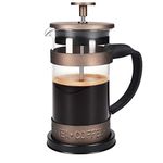 Navaris French Press Coffee Maker - 350ml Stainless Steel Cafetiere Espresso and Tea Maker with Coffee Plunger, Filter, Borosilicate Glass Jug - Brown