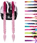 SEGO 2 Pcs Helmet Pigtail Braids with Detachable Suction Cup with Bowknot Ponytails Hair for Women/Men 20 Inch 2 PCS/Pack (Helmet not Included)-Red to Pink