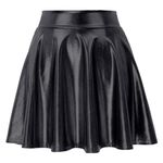 KAVUNEST Kids Girl's Casual Mini Pleated Flare Skirt Fashion Shiny Metallic Stretch Waist Skater Skirts Black, 7-8 Years