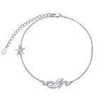 Dolphin Anklet Sterling Silver Ocean Animal Adjustable Foot Bracelet Anklet with Ocean Waves, Dolphin Gifts for Women Girls