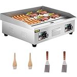 VEVOR Electric Countertop Flat Top Griddle 110V 1500W Non-Stick Commercial Restaurant Teppanyaki Grill Stainless Steel Adjustable Temperature Control 122°F-572°F, Sliver (18")