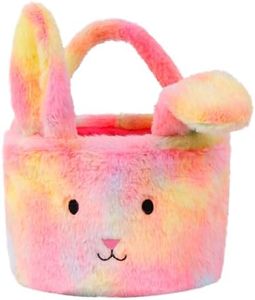 Easter Baskets for Kids,Plush Egg Hunting Easter Buckets with Handle Folded Ears, Gifts Boys Girls
