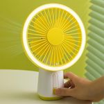 REXERA 2400mAh Rechargeable 7 Inch HEJ DESK FAN | Oscillating fan with LED Light Table Fan,USB Fan, USB Battery Powered Quiet Personal Fan, 4 Speed fan for Home Office Travel Outdoor (Yellow)