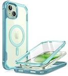 i-Blason AresMag for iPhone 15 Case/iPhone 14 Case/iPhone 13 Case [6.1 inch], [MagSafe Compatible] Full-Body Shockproof Rugged Clear Bumper Case with Built-in Screen Protector (Seafoam)