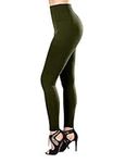 SATINA High Waisted Fleece Lined Leggings for Women | Women’s Leggings w/Fleece Lining for More Warmth | Regular, Plus Sizes Olive