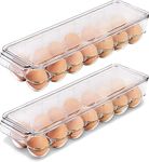 Snazzy Egg Container For Refrigerator - 14 Egg Container With Lid & Handle, Egg Holder For Refrigerator, Egg Storage & PET Plastic Egg Tray (Clear, Pack of 2)