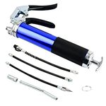 Kikuo Grease Gun, Heavy Duty Grease Gun Tool with One-hand Pistol Grip, 600cc Blue Bike Grease Gun 14oz with 13.6 Inch Flex Hose, 8000PSI