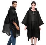 Bosdontek Rain Poncho for Adult, 2 Pcs Portable Waterproof Rain Ponchos for Women & Men, Reusable EVA Raincoat Ponchos with Hoods Emergency Rainwear for Festival, Traveling, Outdoor Activities (Black)