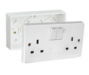 13A Double White Switched Socket & Double Surface Mount 25mm Pattress Box 2 Gang Set Electrical Outlets (1)