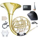 B Flat Single Row French Horn, 4 Key Brass Lacquer Gold Craft French Horn for Beginners with Hard Case Cleaning Cloth Tuner Mouthpiece Split Design