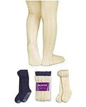 LA Active Baby Tights - 2 Pairs - Non Skid/Slip Cable Knit (Cream & Navy, 0-3 Months)