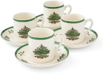 Spode Christmas Tree Espresso Cup & Saucer Set (Set of 4) - Festive 3 Ounce Coffee Mugs with Saucers, Fine Earthenware for Espresso, Holiday Gift & Christmas Décor - Dishwasher & Microwave Safe