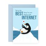 Central 23 Penguin Anniversary Card For Couple - Best Thing I Found On The Internet - Online Dating App Puns Jokes Humour - Special Friend Birthday Card - Comes With Fun Stickers