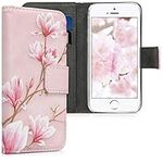 kwmobile Wallet Case Compatible with Apple iPhone SE (1.Gen 2016) / iPhone 5 / iPhone 5S Case for Phone - Magnolias Pink/White/Dusty Pink