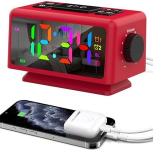 ThreeH RGB Reloj Despertador con Radio 11 Colores Pantalla Hora 12 Niveles Volumen y Brillo Ajustable Sonido para Dormir Máquina con 2 Puertos Carga USB Rojo
