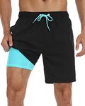 Nonwe Mens Swim Trunks with Compression Liner Quick Dry Hawaiian Bathing Suits 2 in 1 Board Shorts with Pockets, Black, 34