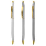 Molain Metal Ballpoint Pens, 3 Pack Slim Stainless Steel Metallic Retractable Pens Black Ink Gold Pen Nice Gift for Business Office Students Teachers Wedding Christmas (Silver), 545867-SALZZ-C