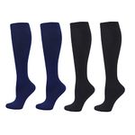 Zingso Compression Socks for Women Men, 2 Pairs 20-25mmHg Knee High Socks Compression Stockings for Sport, Athletic, Edema, Diabetic, Varicose Veins, Travel, Pregnancy, Nursing (S/M, Black Blue)