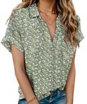 Hotouch Women's Summer Soft Button Down Hawaiian Shirts Short Sleeve Vacation Beach Summer Hawaii Shirts Medium