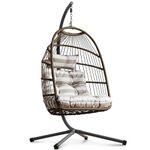 Swing Chairs, Rattan Hanging Egg Chair with Cushion, Foldable Egg Chair Outdoor Indoor, Garden Patio Hammock Chair with Stand & Adjustable Height, upto 160 Kg Weight Capacity