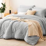 CozyLux Oversized Queen Comforter Set Light Grey Seersucker 7 Pieces Bed in a Bag Queen Comforter Set with Sheets, Luxury Soft Bedding Set with Down Alternative Comforter, Sheets, Pillowcases & Shams