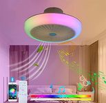 MONIK Bluetooth Ceiling Fan with Light and Remote, Modern Music Play LED Ceiling Light,3-Speed Silent, RGB Dimmable Fan Chandelier for Living Room Bedroom Restaurant, White