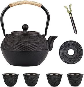 YJX Cast Iron Tea Pot Set, Japanese Tetsubin, 40.6oz Tea Kettle for Stovetop, Black Teapot with Stainless Steel Infuser for Loose Leaf Tea, 1200ml Small Asian Tea Set with Teacups