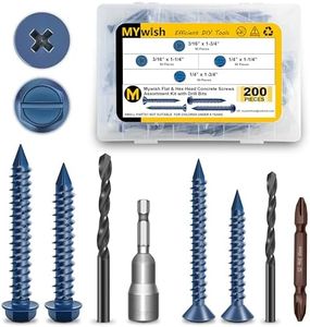Concrete Screws with Drill Bits 200Pcs Concrete Screws Assortment Kit 1/4 3/16, Flat Pillips & Hex Head Masonry Screws, Block Brick Cement Screws and Anchors, Self Tapping by Mywish