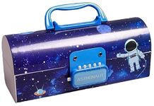 OANGO Plastic Pencil Box With Code Lock Pen Case Kids Pencil Case Style Password Lock Pencil Box Case Multi-Layer Pencil Box For Boys Girls (Astronaut-Blue)