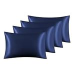 Bedsure Pillow Cases 4 Pack - Similar to Silk Pillowcase, Cooling Satin Pillowcase for Hair and Skin with Envelope Closure, Gifts for Women, Queen & Standard Size 50x75 cm, Navy