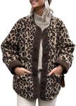 Flygo Women's Leopard Fuzzy Sherpa Fleece Jacket Casual Corduroy Patchwork Long Sleeve Button Down Coat Outerwear with Pocket(Leopardprint-S)