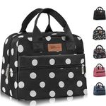 HOMESPON Insulated Lunch Bag for Women Men Work Adult Cool Bag Lunch Box Large Capacity Ladies Tote Bag(Black Dots)