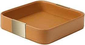 SANZIE Luxury Leather Desktop Storage, Small Catchall Organizer, Decorative Tray for Entryway Table to Hold Jewelry,Watch,Cosmetics,Keys,Phone,Wallet,Home & Office Accessories (Orange)