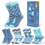 Disney Womens Calf Socks, Soft Stretchy Socks in Pack of 5 - Gifts for Women (Blue Stitch)